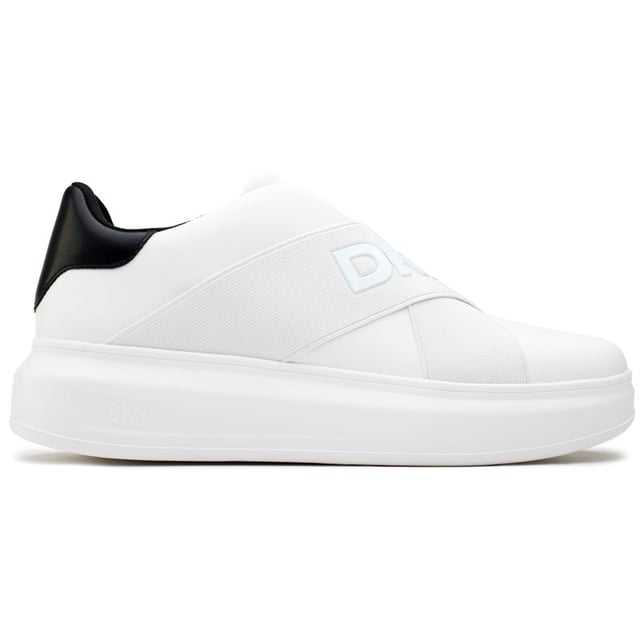 Ready For The Season Of All, Add Some Designer Touch To Your Sporty Smart Outfit With The Crisp And Bright White Jonas Trainer From Dkny. Tonal Dkny Signature Branding And Black Ankle Cushion Adds Subtle Sophistication To This Fine Nylon Trainer, Set On A 5cm Elevated Platform Sole. The Removable, Arch-supporting Cushioned Insole And The Socklike Fit Ensure Superb Comfort For All Day Wear.