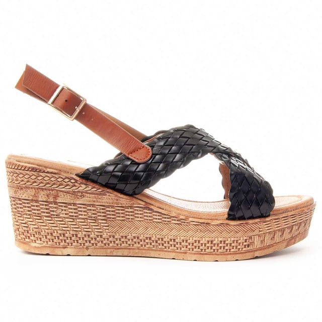 Damen Freizeit-Sandale. Angenehme Passform. Gepolsterte Innensohle. Rutschfeste Sohle. Verstärkte Nähte. Hergestellt von anderen Marken für unsere Marke. Ungefährer Maß: 6 cm Keil und 3 cm Plateau.