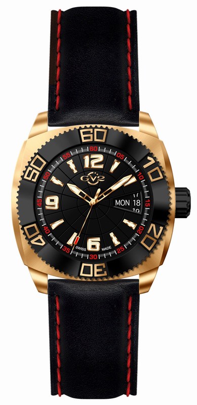 GV2 Hercules  Men's Black Dial Calfskin Leather Watch