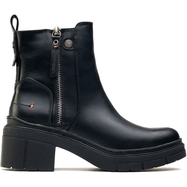 Botas negras Refresh con cremallera interior para mujer, fabricadas en sintético y suela de goma. Incluye: cremallera interior, forro acolchado, suela con tacos, cremallera exterior sintética y altura del tacón 5cm.