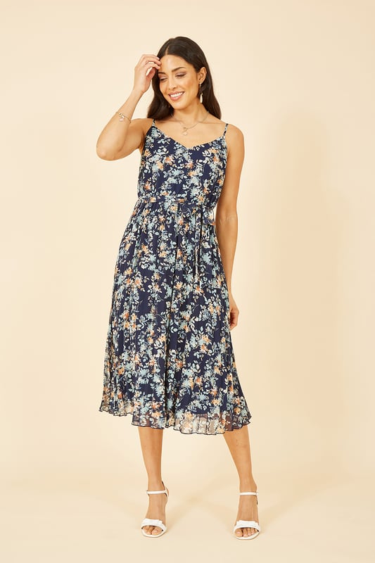 Strappy pleated midi dress online