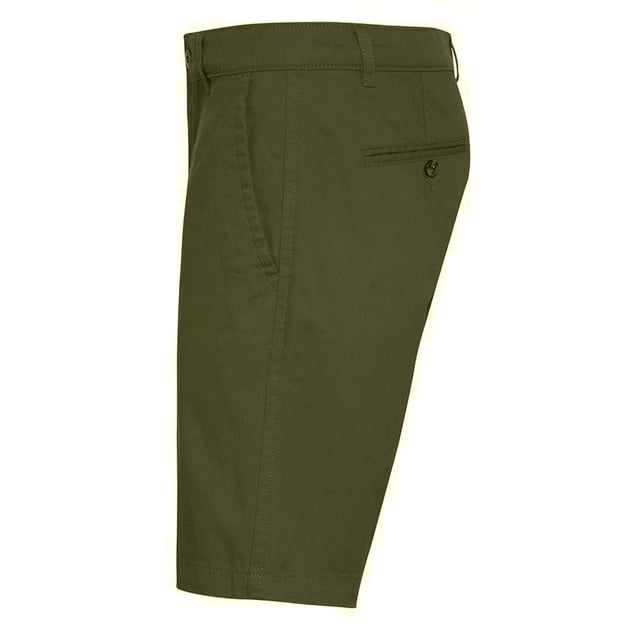 Mens chino shorts with two front pockets and two back pockets with button fasteners.  Zip fly and button fastening to the front.  Soft finish fabric. Domestic wash at 40c. Fabric: 100% Cotton Twill. Size (ins): XS: 30, S: 32, M: 34, L: 36, XL: 38, 2XL: 40, 3XL: 42, 4XL: 44.