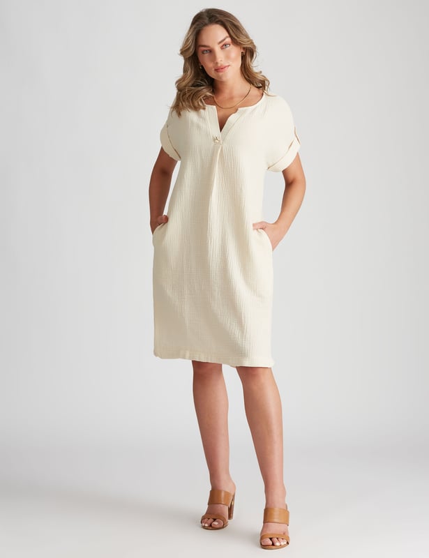 Womens Rockmans Short Sleeve Cotton Shift Dress