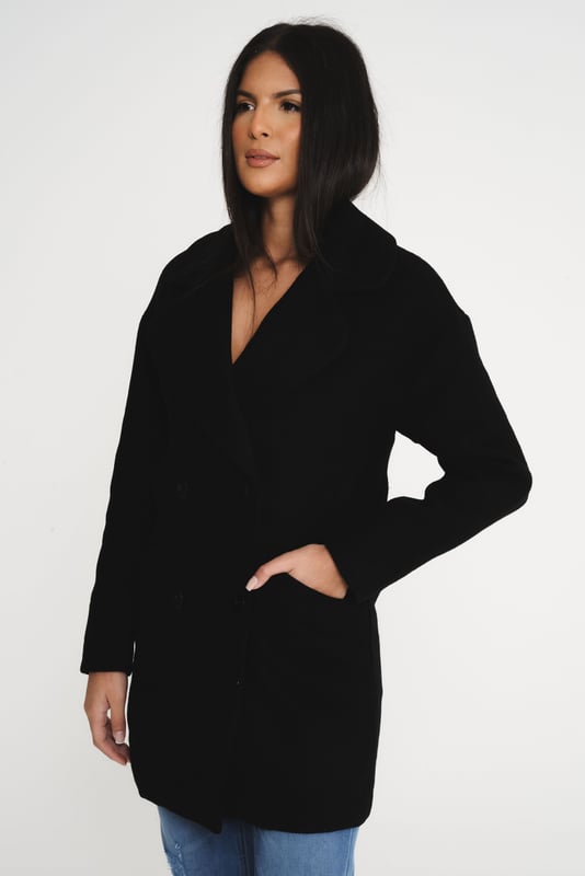 Women s Elle Wool Reefer Jacket in Black
