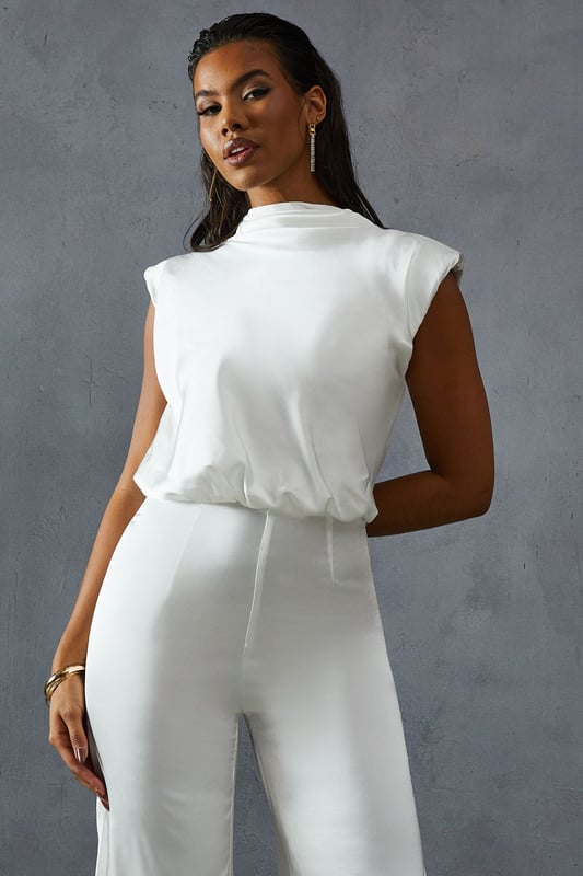 Premium Satin Sleeveless Cowl Back Jumpsuit