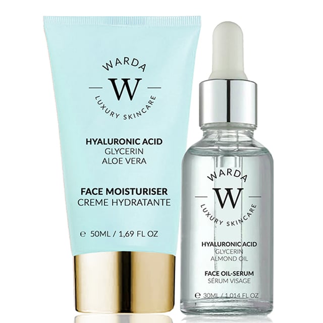 Skin Hydration Boost Hyaluronic Acid Moisturiser 50ml + Hyaluronic Acid Hydration Boost Oil Serum 30ml. This lightweight facial oil absorbs quickly to instantly replenish and nourish your complexion with Hyaluronic acid, Pomegranate extract, Glycerin and Almond oil. The revitalising formula helps to smooth the appearance of fine lines and wrinkles, restoring a youthful-looking glow without appearing greasy.