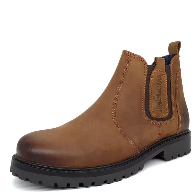 Wrangler Yuma Chelsea Leather Chestnut Brown Mens Chelsea Boots