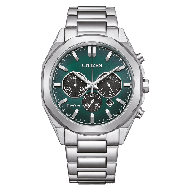 Diese Citizen Chronograph Uhr für Herren ist das perfekte Zeitmessgerät zum Tragen oder Verschenken. Das silberne, runde Gehäuse mit einem Durchmesser von 43 mm kombiniert mit dem komfortablen silbernen Edelstahlarmband garantiert, dass Sie dieses beeindruckende Zeitmesser ohne Kompromisse genießen können. Angetrieben von einem hochwertigen Eco-Drive Werk und wasserfest bis 10 bar, wird Ihre Uhr weiterhin ticken. ECO-DRIVE - Eco-Drive ist eine 40-jährige Kerntechnologie von CITIZEN, die auch bei schwachem Licht Energie erzeugt und es ermöglicht, dass Uhren über sechs Monate lang im Dunkeln laufen. Diese Chronograph Uhr verfügt über eine Kalenderfunktion: Datum, solarbetrieben, Stoppuhr, 24-Stunden-Anzeige und leuchtende Zeiger. Hochwertiges 21 cm langes und 21 mm breites silbernes Edelstahlarmband mit einem Klappverschluss mit Druckknopf. Gehäusedurchmesser: 43 mm, Gehäusehöhe: 12 mm, Gehäusefarbe: Silber und Ziffernblattfarbe: Schwarz.