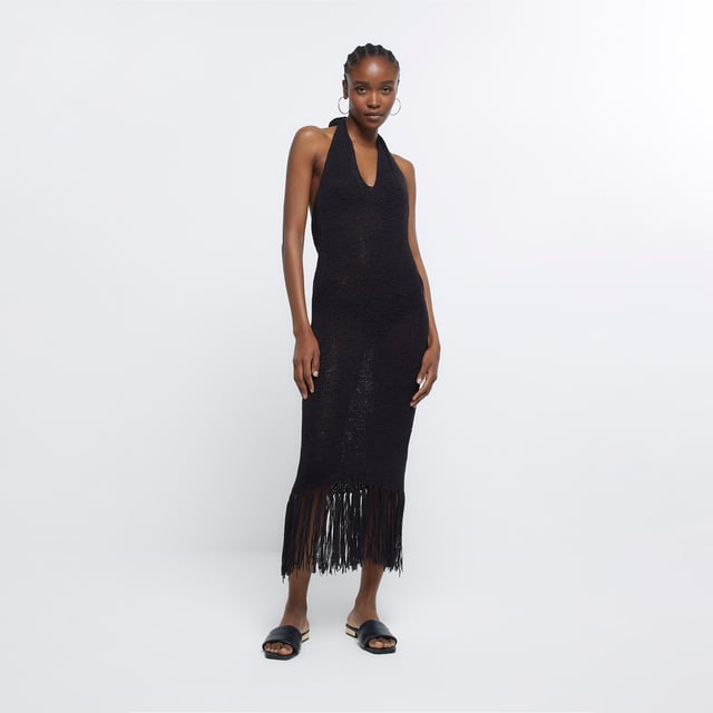 River island black halter neck hot sale dress