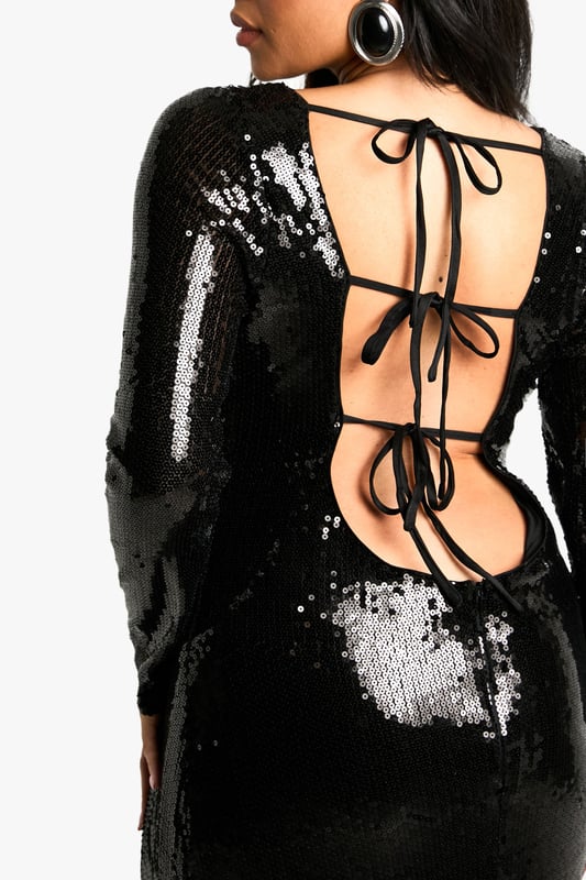 Plus Sequin Tie Back Maxi Column Dress