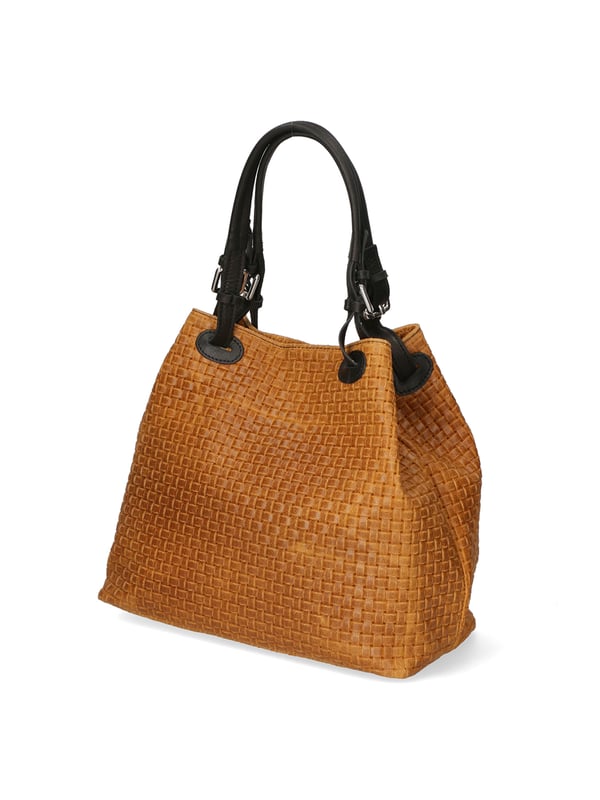 Damen-Shopper mit zwei Fächern, verstellbarem Griff und verstellbarem, abnehmbarem Schulterriemen. Italienisches Handwerksprodukt aus echtem, gewebtem, bedrucktem Wildleder. Hergestellt in Italien