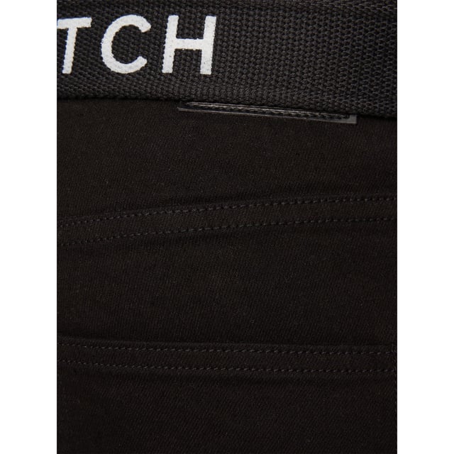 Material: Cotton, Polyester, PU. Fabric: Denim. Design: Logo. Pockets: 2 Side Pockets, 2 Back Pockets, 1 Coin Pocket. Fastening: Zip Fly. Belt, Belt Loops, Branded Buttons, Contrast Stitching. Waistline: Branded, Contrast Inner Waistband.