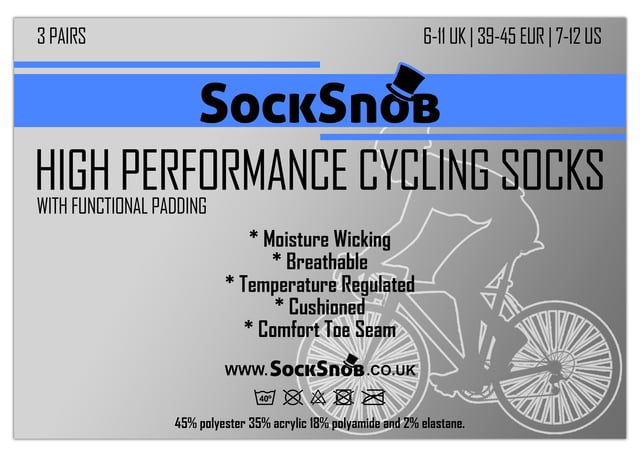 If you are an avid cycler and are looking for a reliable pair of functional cycling socks to keep your feet comfortable and temperature regulated whilst you are cycling, then consider these men’s cycling socks. These men’s cycling socks have many features that will help maintain your performance. Firstly, they are moisture wicking which helps keep your feet dry, breathable and temperature regulated keeping them cooler in the summer. The mesh panels knitted in the sock facilitate this. Their short length also allows for more flexibility and breathability. The sock is also layered with cushioned fabric to prevent blisters and keep your feet generally comfortable. The cushioned areas protect the heel, toe, and guard against Achilles tendon damage. These socks are also hard wearing with a high polyester content to make them durable. These men’s cycling socks are available in a 3-pair pack and come in a size 6-11 UK 39-45 EU 7-12 US. They are made from 45% polyester 35% acrylic 18% polyamide and 2% elastane. They are also safely machine washable.