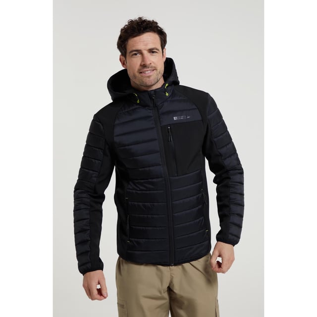 Stof: Microvezel, Softshell, Geweven. Ontwerp: Logo, Quilted. Stoftechnologie: Ademend, DWR Finish, Flexibel, Warmtebehoud, Hoge Warmte, Isolerend, Lichtgewicht, Douchebestendig, Waterafstotend. Halslijn: Kapitein. Mouwtype: Met lange mouwen. Gewatteerde, Stretch Panelen. Eigenschappen motorkap: Opgegroeide motorkap, regelklep. Zakken: 2 Zijzakken, 1 Borstzak, Rits. Bevestiging: Volledige ritssluiting.