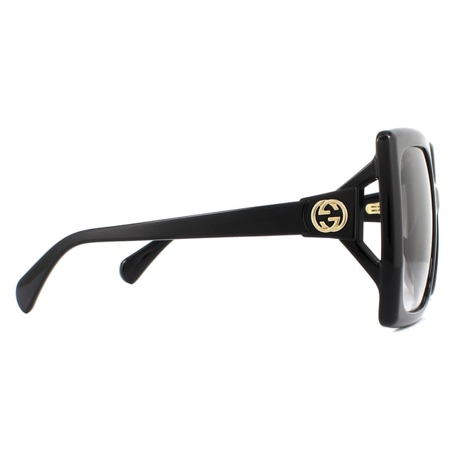 Gucci Sunglasses GG0876S 001 Black Grey Gradient are a large oversized style with a square shape featuring the interlocking GG Gucci logo on the hinges for that authentic Gucci look.