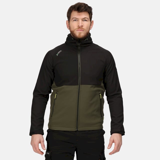 Material: 96% Polyester, 4% Elastane. Fabric: Softshell. Design: Contrast, Logo, Panel. Lightweight, Pull Tab. Fabric Technology: Stretchable, Water Repellent, Windproof. Neckline: High-Neck, Hooded. Cuff: Hook And Loop Strap, Stretch Binding. Sleeve-Type: Long-Sleeved, Raglan. Hood Features: Drawcord. Pockets: 2 Zip Pockets. Fastening: Full Zip. Hem: Stretch Binding.