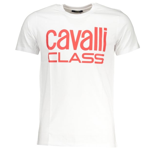 Blijf stijlvol en zelfverzekerd met dit logo witte T-shirt van Cavalli Class. Dit comfortabele topje laat je unieke stijl zien en maakt een onvergetelijke indruk! Ronde hals, korte mouwen, 100% katoen, reguliere pasvorm, valt trouw aan maat, wit T-shirt.