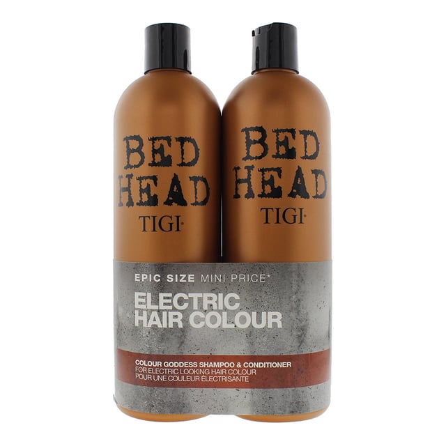 Tigi Bed Head Colour Goddess Electric Hair Colour Duo Pack Shampoo & Conditioner enhances your hair with vibrancy and shine. The oil infused formula deliver strength, hydration and radiance to dry coloured hair