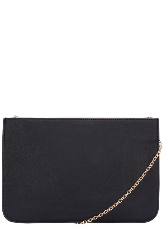 The statement clutch you’ve always WANTED. Make an impact with this bold monochrome number that will be sure to steal the attention. Grab it on the run or sling it over your shoulder for a swift getaway with the detachable gold chain strap. Features: , PU leather exterior, Bold graphic print, Detachable gold chain shoulder strap, Magnetic top opening, Gold hardware, Rigid metallic bar frame, Double compartment, Inner slip pocket Style Ref: 88148 BLACK