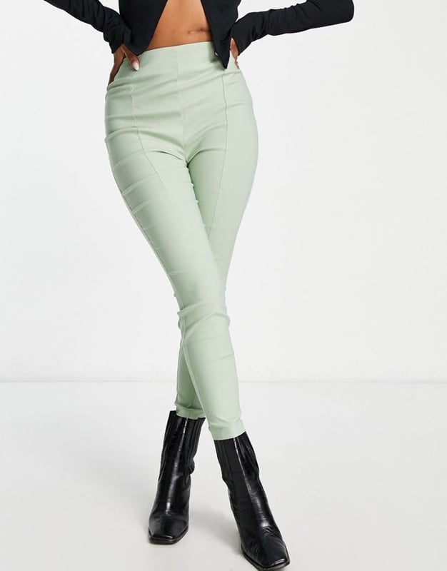 ASOS DESIGN Hourglass high waist trousers in skinny fit in khaki-Green