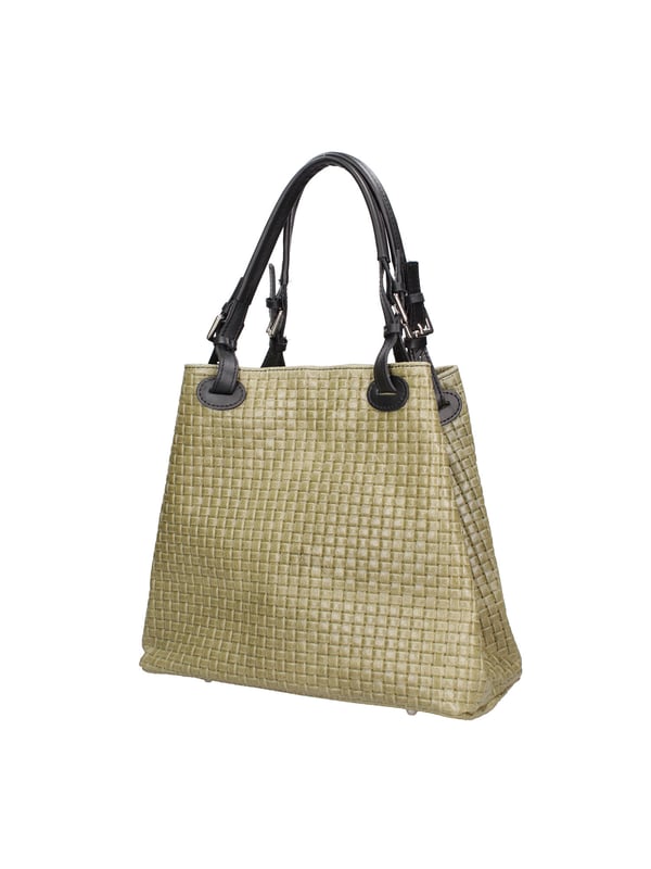 Dames shopper met magnetische knoopsluiting. twee binnenzakken met ritssluiting en één open binnenzak. afwezige externe zakken. verstelbare en afneembare lederen schouderband. Leren handvat. één binnenvak.  extern materiaal. gevoerd met 70% katoen - 30% polyester binnenkant. Afmetingen: 32x29x17 cm. Gemaakt in Italië