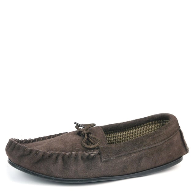 Coopers Outdoor Moccasins Suede Leather Brown Mens Slippers