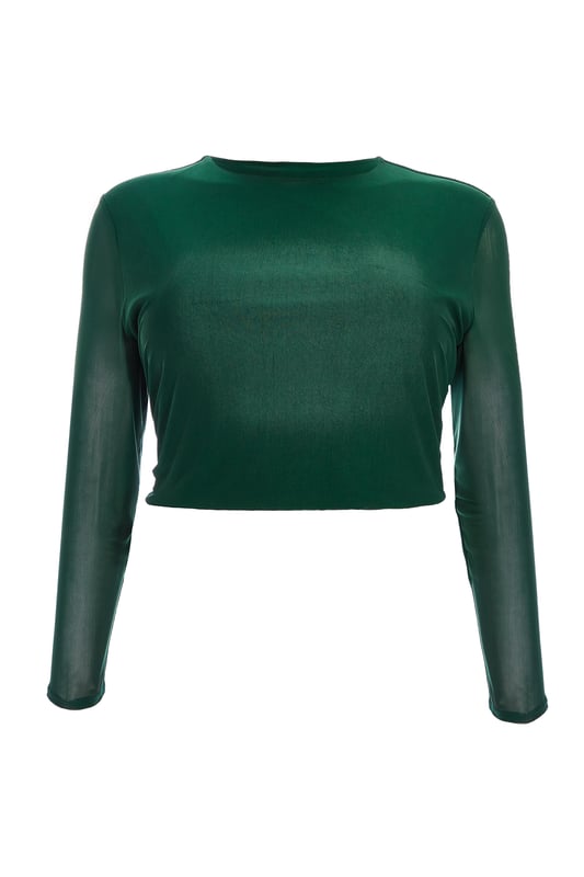 - Mesh finish - Lined - Round neck - Ruched details - Cropped fit - Model height: 5' 7" - Model wears uk 18 / us 14 / eur 46 - Always check the care wash label - Cool hand wash with mild detergent