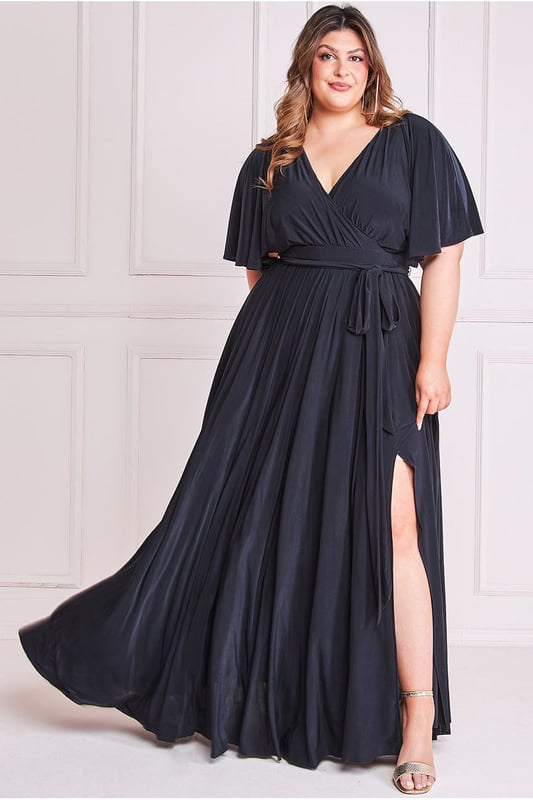 Black wrap front maxi dress sales