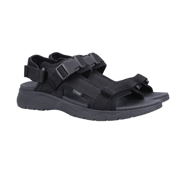Upper: Textile. Insole: EVA. Outsole: EVA. Lightweight. Flat. Design: Logo. Toe Style: Open. Fastening: Buckle, Hook and Loop, Triple Bungee Strap.