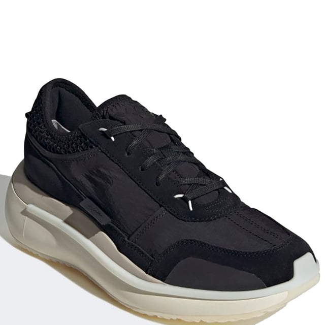 Mens Y-3 Ajatu Run Trainers in black cream.- Suede  double-layer textile and mesh upper.- Lace closure.- Lightstrike cushioning.- Collapsible feel.- Suede and mesh lining.- Rubber outsole.- Ref: GW8613
