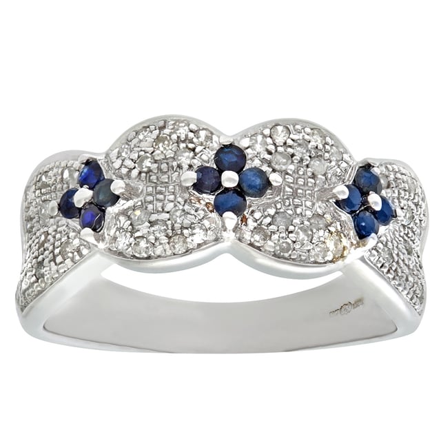 9K (375) geel goud: 1,9 gram; # Diamant: 0,2 ct; # Saffier: 0,35 ct