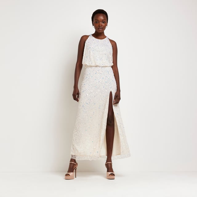 River island white sequin dress cheap