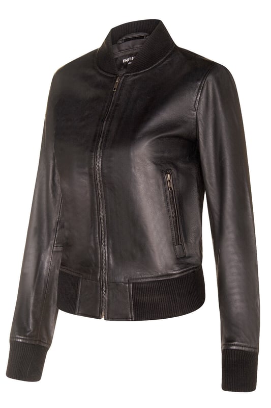 Letterman Honkbalwollen leren Varsity bomberjack, Zwart/Blauw, XS