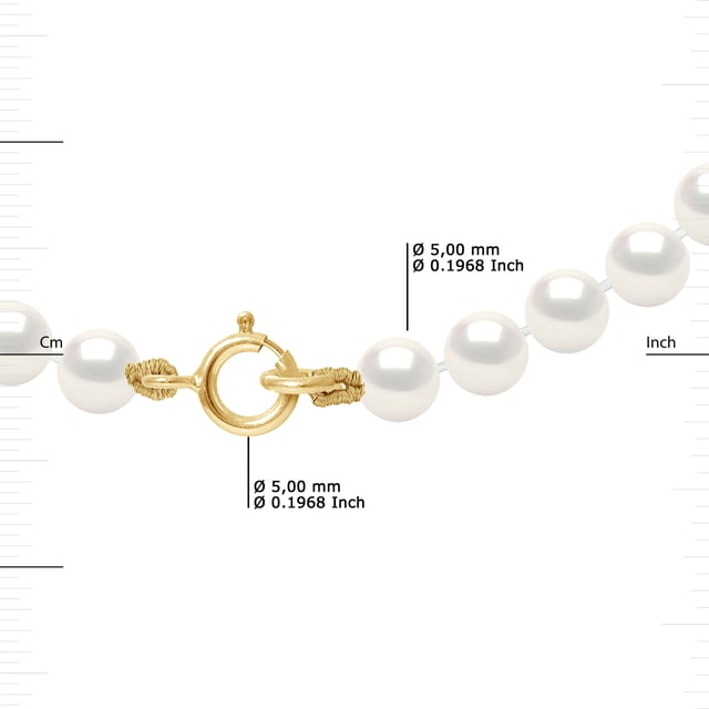 Collar - Oro amarillo 750 milésimas - perlas cultivadas de agua dulce Ronda 4-5 mm - Natural White - Ring de resorte - Longitud 42 cm - Entregado en un caso con un certificado de autenticidad y una garantía internacional - Todas nuestras joyas están hechas en Francia.