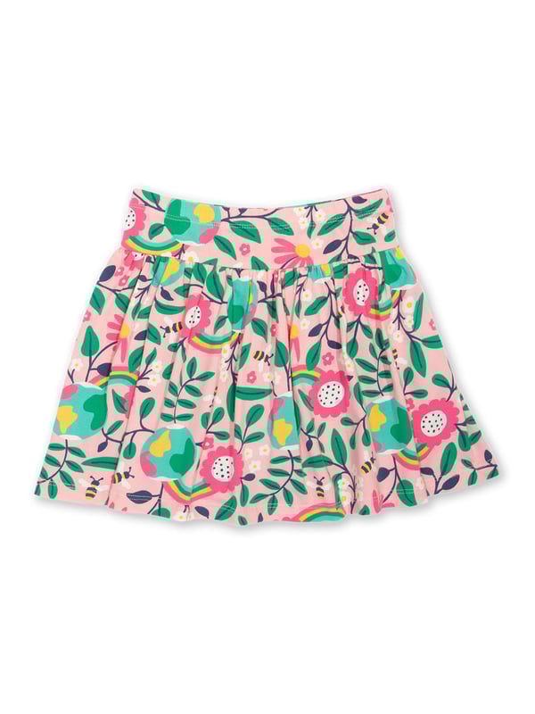 95% organic cotton 5% elastane | Proud to be certified to the Global Organic Textile Standard (GOTS) | Hello Earth all-over print | Single jersey with a little bit of stretch (180-190 gsm) | Skirt with matching built-in shorts | Elasticated waistband | Made in Turkey | Machine washable at 40 degrees, or at 30 degrees to be kinder to the planet