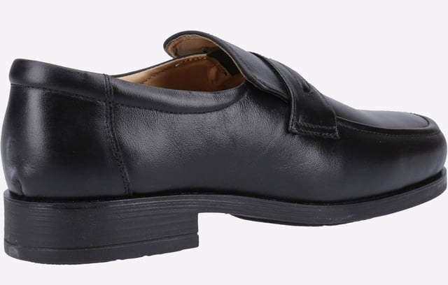 Smart slip-on dress shoe in a formal loafer style crafted with a genuine leather upper and leather lining.  - Leather upper
 - Slip-On design
 - Cushioned footbed
 - Slight raised heel
 - PU Sole