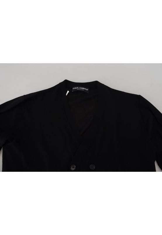 Brand: Dolce & Gabbana
  Color: Black
  Material: 100% cashmere
  Style: Button-down cardigan sweater
  Closure: Full button
  Details: Logo details
  Made in Italy
