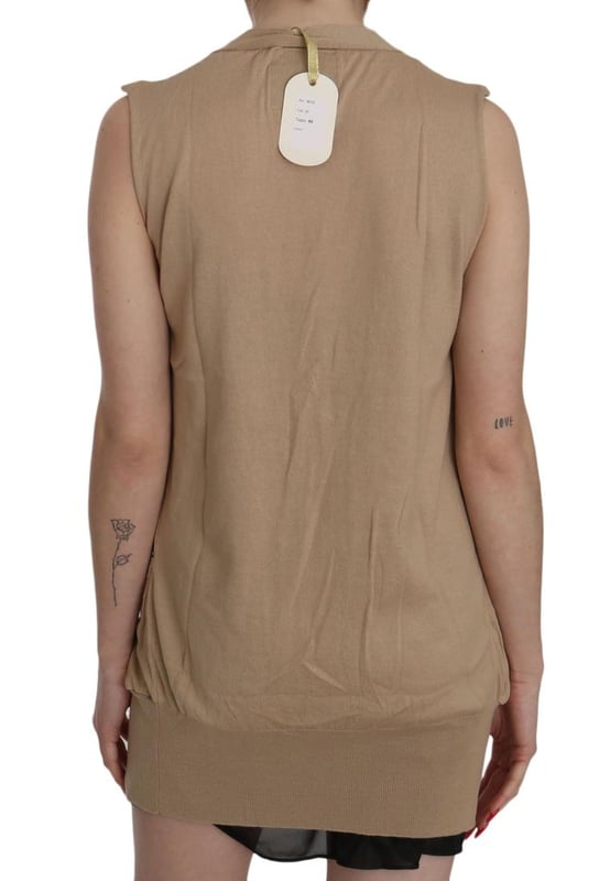 Brand new with tags
  Sleeveless cardigan vest
  Color: Brown
  Material: 100% Cotton
  One-button closure
  Two front pockets
  Logo details