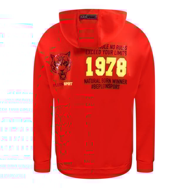 Sudadera con capucha roja con logo de tigre Plein Sport Block en el pecho. Sudadera con capucha Philipp Plein Sport roja. 52% Algodón, 48% Poliéster. Marca completa. Ajuste regular, se ajusta a la talla real. Código de estilo: FIPSC1317 52