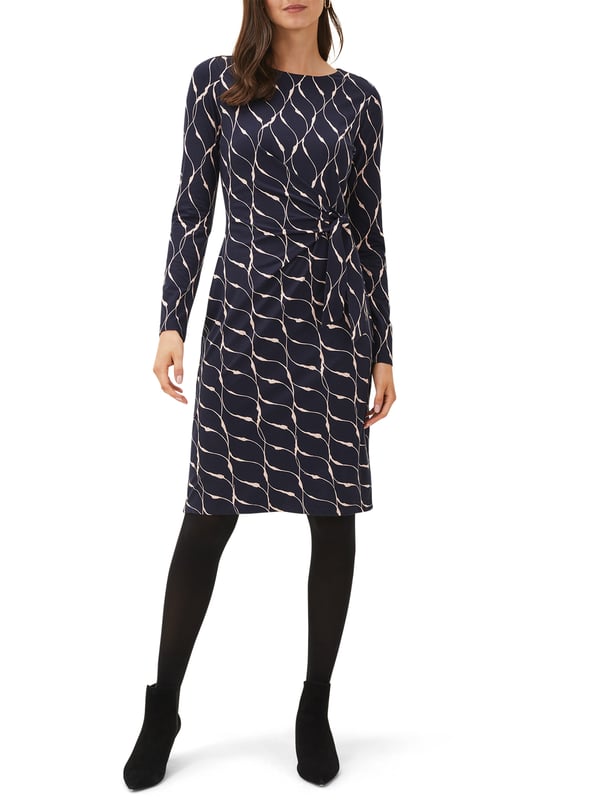 Discover the elegant Ally Print Dress in Navy, perfect for any casual or formal outing. A blend of comfort and style.