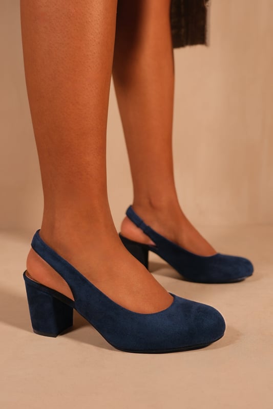 Navy block shop heel slingback shoes