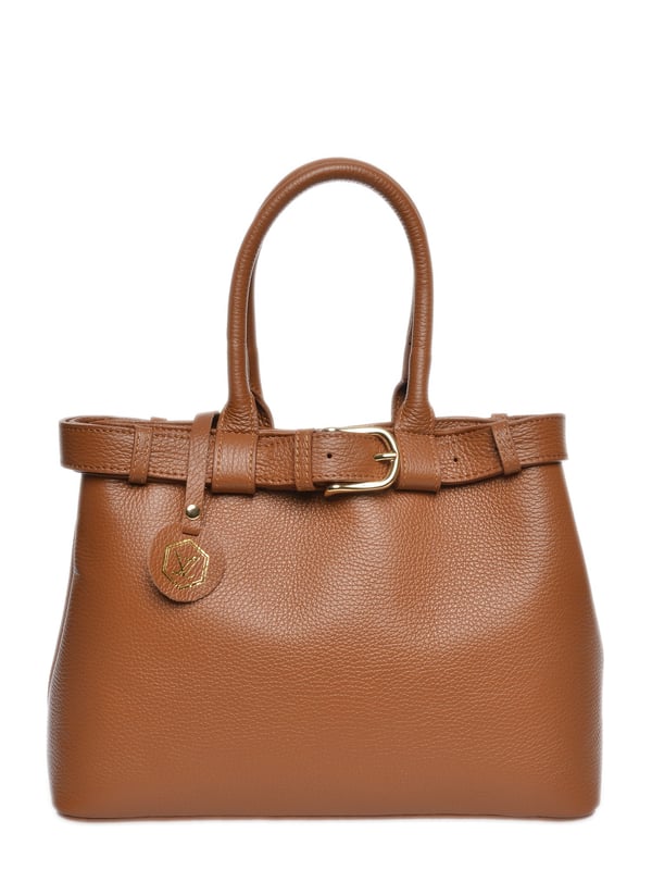 Bolso de mano  
100% cuero de vaca  
Cierre magnético superior  
Bolsillo interno con cremallera  
Dos compartimentos  
Dimensiones: 22x31x10.5 cm  
Asa: 37 cm  
Correa para el hombro: 120 cm