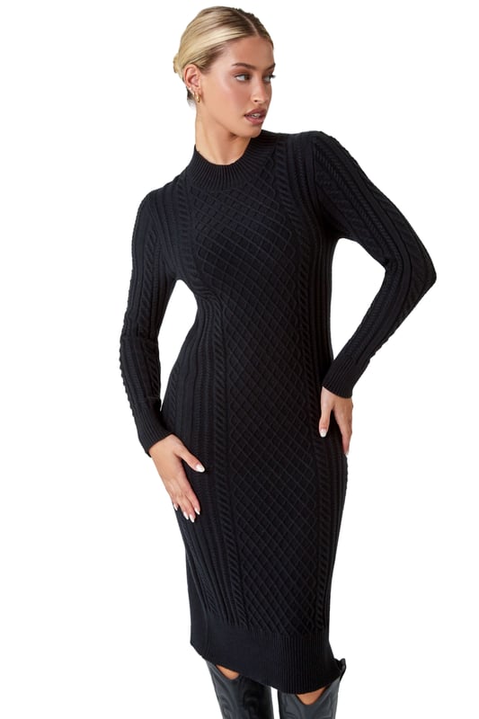 knee length dresses for ladies Max Mara Studio Beige Knit High-Neck Long-Sleeved Midi Jumper Dress Si   Sellier
