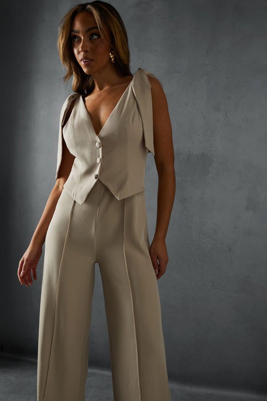 Tailored Tie Shoulder Waistcoat Jumpsuit