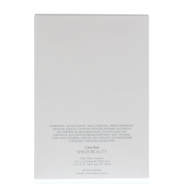 Das Designhaus Calvin Klein lancierte Sheer Beauty im Jahr 2012 als Neuauflage des Originalduftes Beauty aus dem Jahr 2010. Dies ist eine leichte und frische Zitruskomposition. Während das Original Beauty für die reife und elegante Frau gedacht war. Beauty Sheer ist für die jüngere Generation gedacht. Die Duftnoten bestehen aus Bergamotte, roten Beeren und Pfirsich Bellini, begleitet von Blüten der Pfingstrose, rosa Lilie und Jasmin, angereichert mit Sandelholz, Moschus und Vanilleblüte. Dieser lebhafte und unbeschwerte Duft wird für das Tragen am Tag empfohlen.