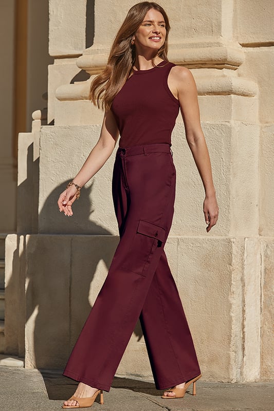 REASONS TO BUY:

Trending trousers
Sitting high on the waist for a flattering fit
Cool - and comfy - wide-leg style
Essential cargo pocket detail
Work an off-duty look with a tee or vest and trainers
Take them out-out with strappies and a little black top

Inside leg to fit: Short 29" | Regular 31" | Long 33