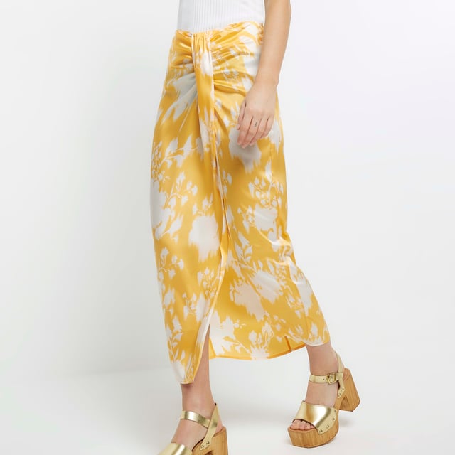 Orange wrap skirt river island discount