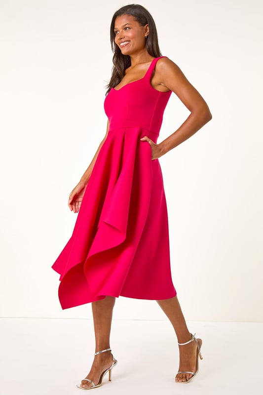 Asymmetric Flared Hem Midi Dress
