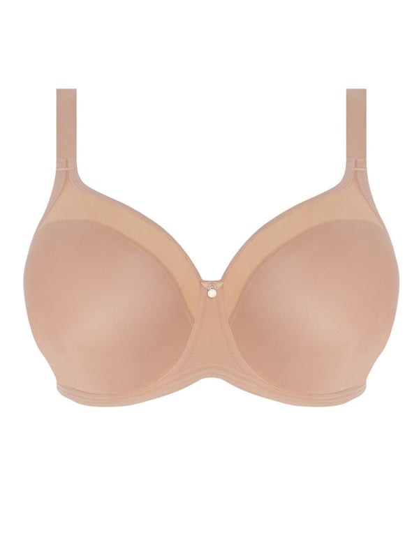 Elomi Smooth Underwired T-Shirt Bra in Sahara. Moulded with non-stretch tulle and narrow set back straps. Product is made of 40% Nylon/Polyamide, 24% Elastane, 36% Polyester and is hand-wash only.