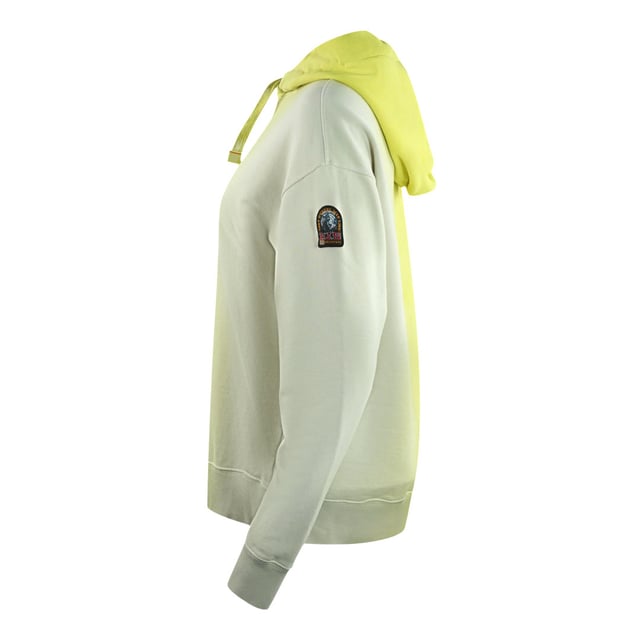 Blijf warm en stijlvol in de gele hoodie van Parajumpers. Deze luxueuze dames hoodie toont de merkbadge op de linkermouw. Offer geen stijl op voor comfort - maak een verklaring! Brand Patch-logo op linker mouw, 100% katoen, gewone fit kapperhood met hoodie, elastische tailleband en mouwen pull-over, drawstring pull, gewone gele hoodie, gemaakt in Italie-stijl code: cher gearceerd 608693 SD32